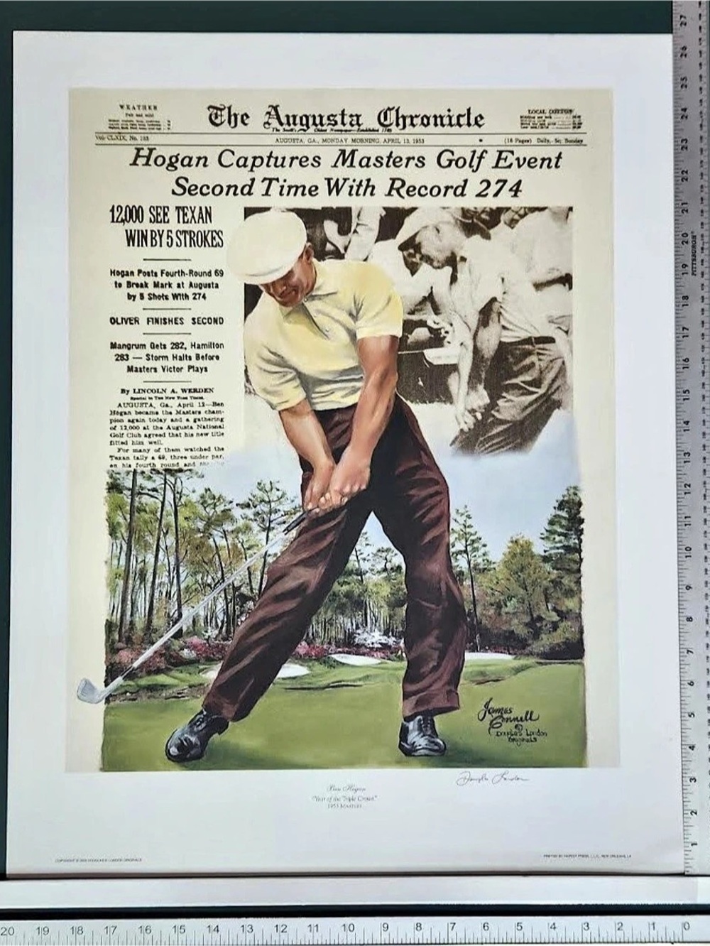 Hogan Captures Masters Golf Event Second Time With Record 274 Print Green & Whi